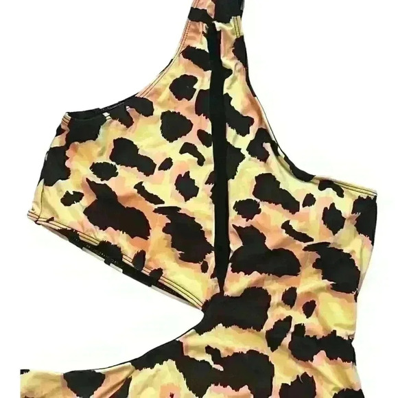 Women's Leopard Print One-Piece Swimsuit Padded Cups Size L Multicolor Fashion - Picture 3 of 5
